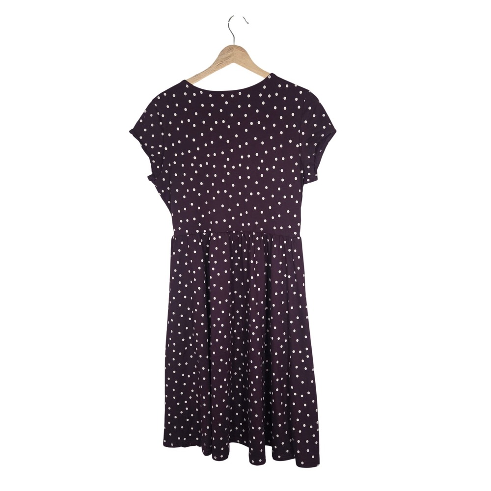 Pact Organic Cotton Polka Dot Dress L NWT Plum Faux Wrap Fit Flare Pockets - Picture 3 of 9